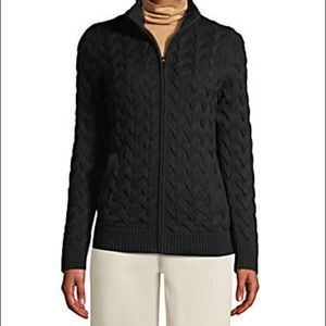 Lands End fancy cable zip up sweater, size M
